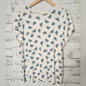 LuLaRoe Butterfly Print Tee Blue White Relaxed Fit Size Large